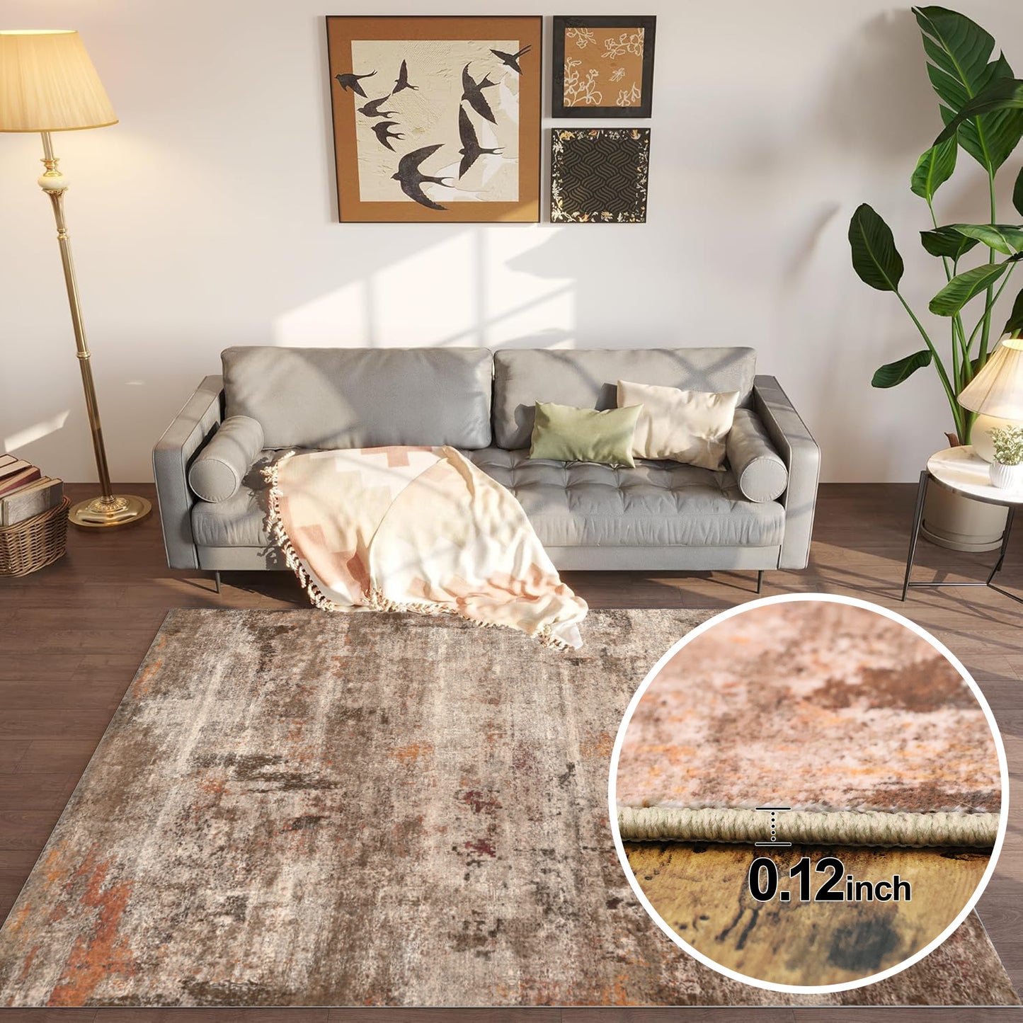 Area Rugs for Living Room 4'x 6' Machine Washable Vintage Print Large Throw Non Slip Bedroom Rugs, Brick Red