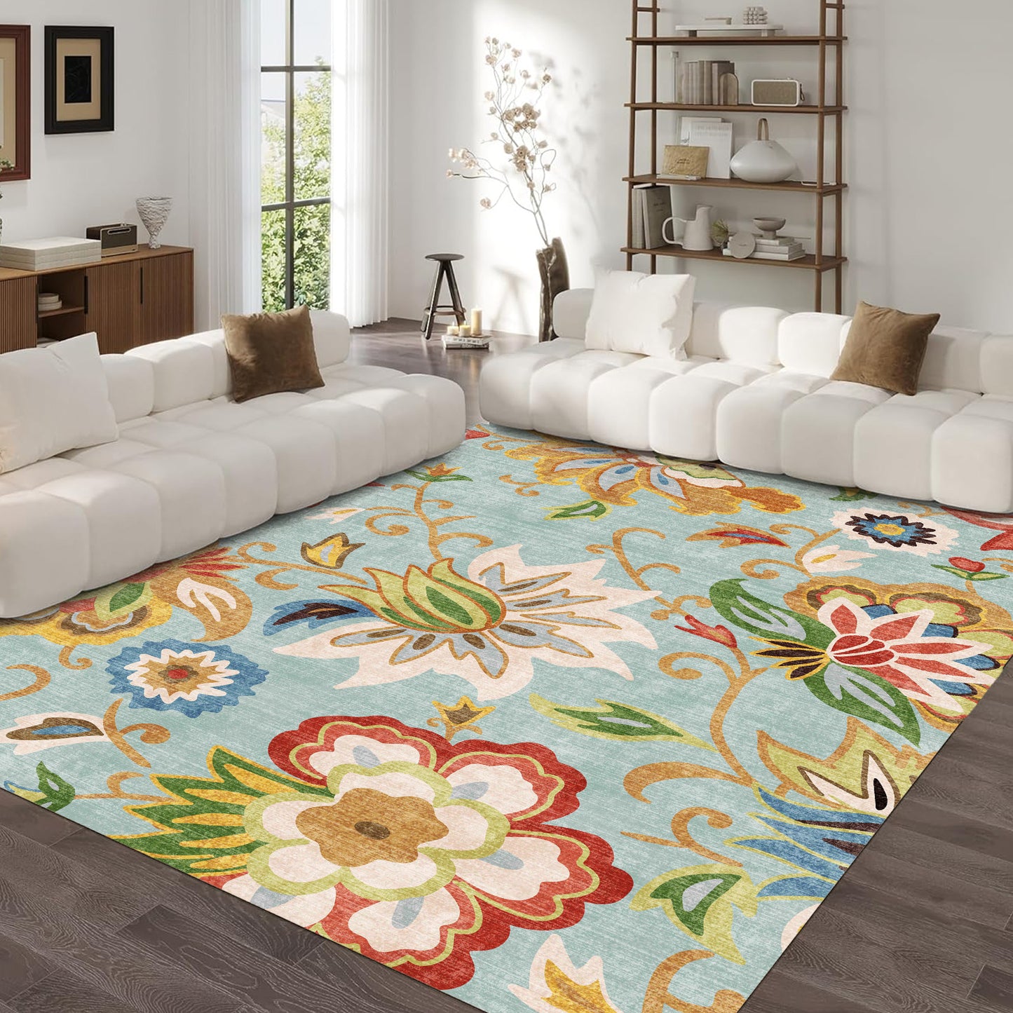 Floral Area Rug 8x10 Living Room Rug Non Slip Washable Bedroom Rug Soft Low Pile Flowers Floor Carpet for Dining Room,Red