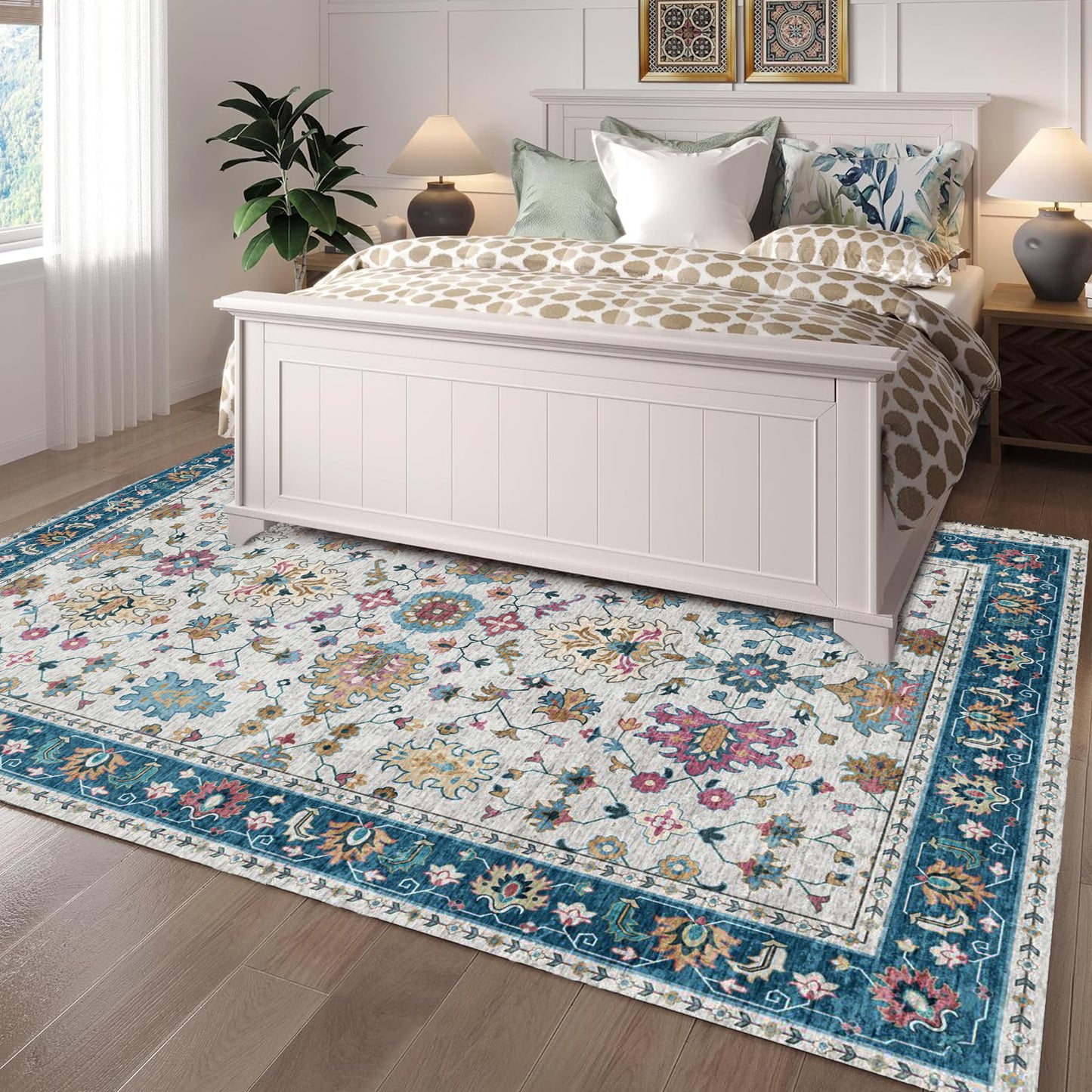 6x9 Area Rug, Super Soft Washable Rugs for Living Room, Non-Slip Stain Resistant Vintage Rugs, Ultra-Thin Large Area Rugs, Indigo