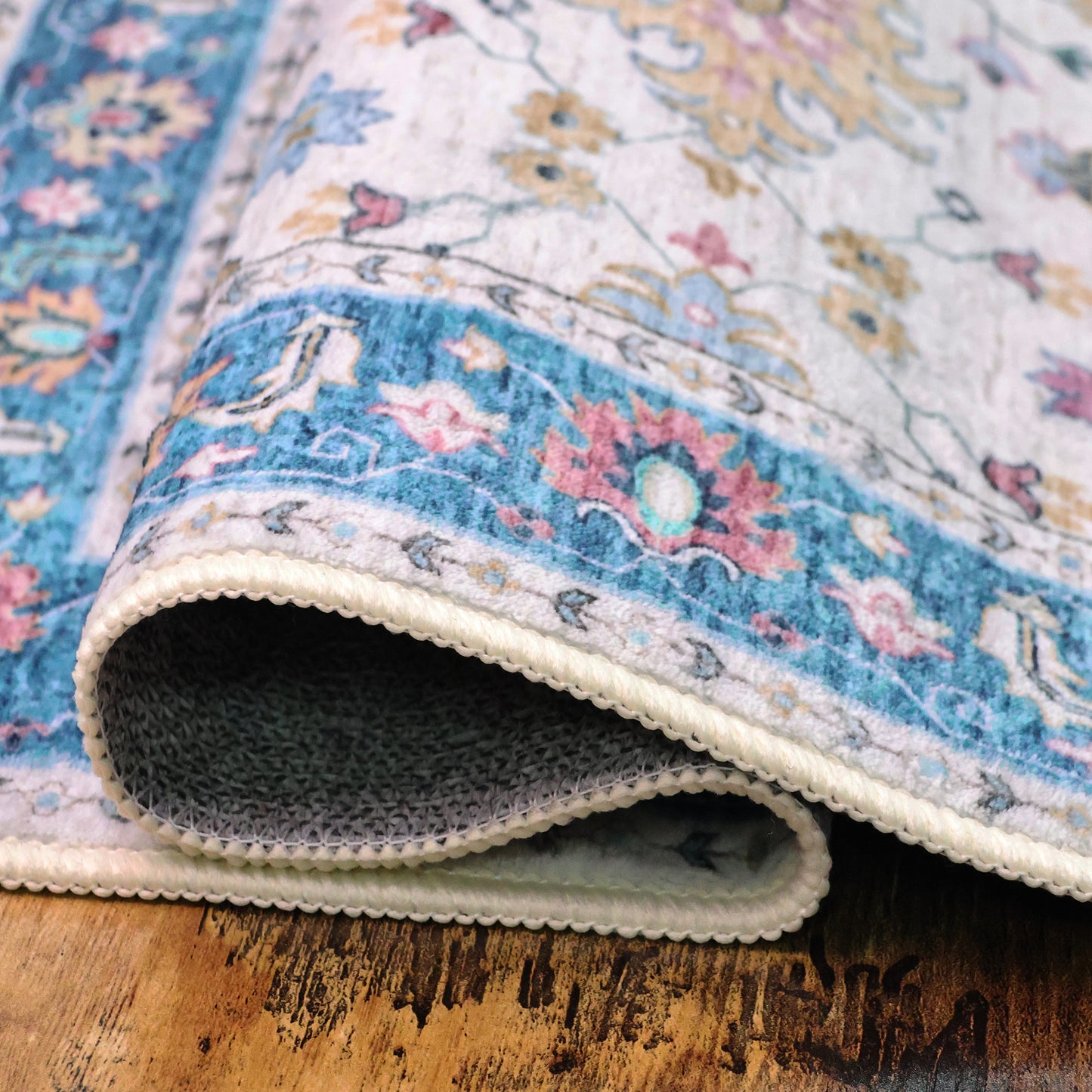 2x3 Entryway Rug, Soft Washable Rugs, Non Slip Area Rug, Stain Resistant Low Pile Rugs for Bedroom, Vintage Rug for Door Mat, Indigo