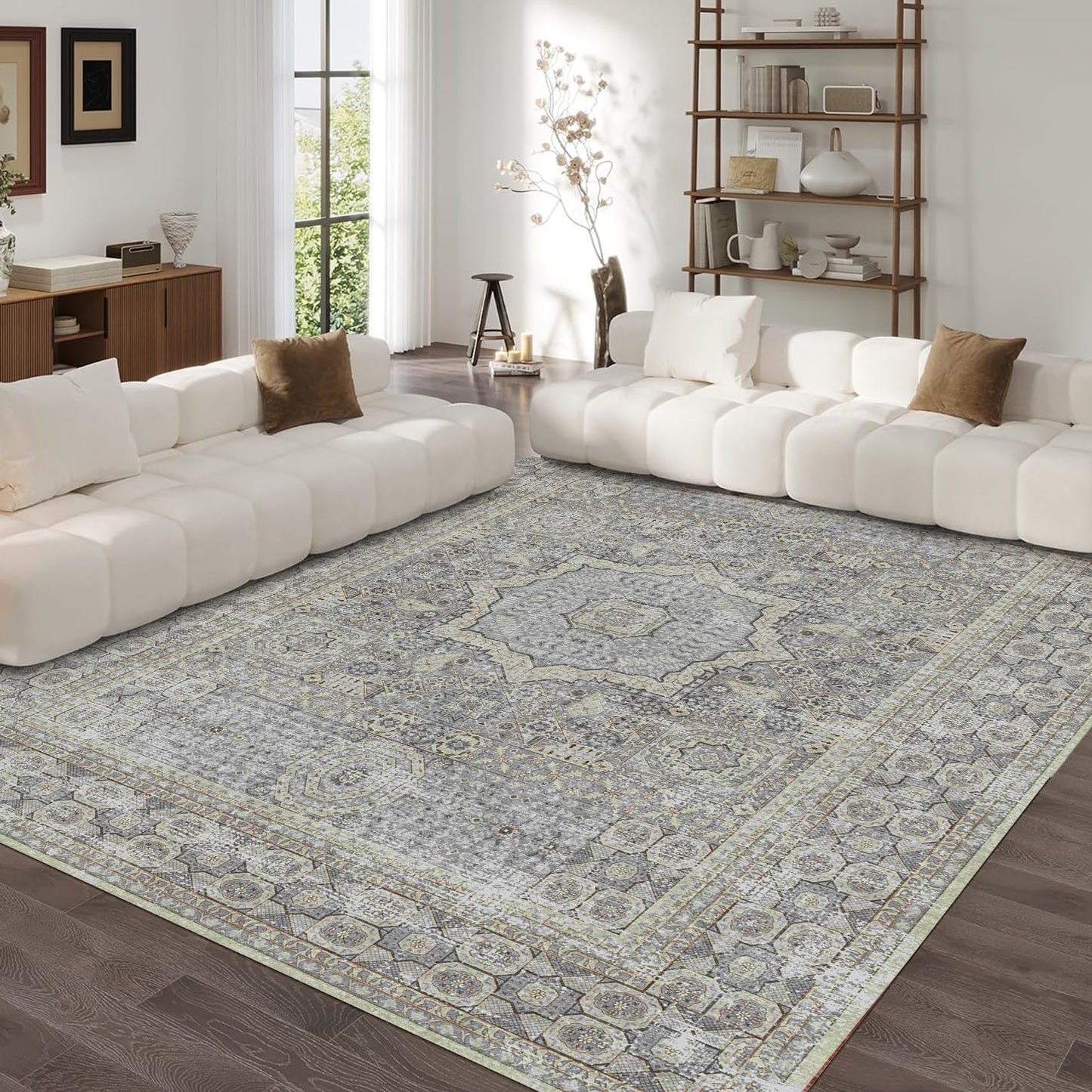 Area Rugs for Living Room 8'x 10' Machine Washable Vintage Print Large Throw Non Slip Bedroom Rugs