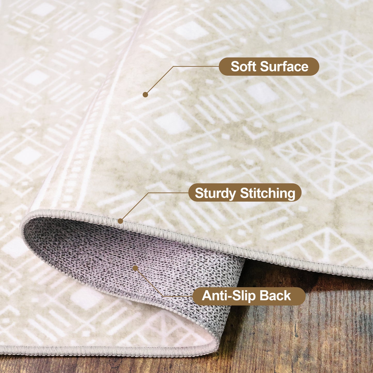 3x5 Khaki Boho Area Rug for Living Room, Washable Kitchen Rugs Non Slip, Ultra Soft Print Distressed Geometric Low-Pile Entry Throw Carpet for Bedroom Nursery Dorm Decor