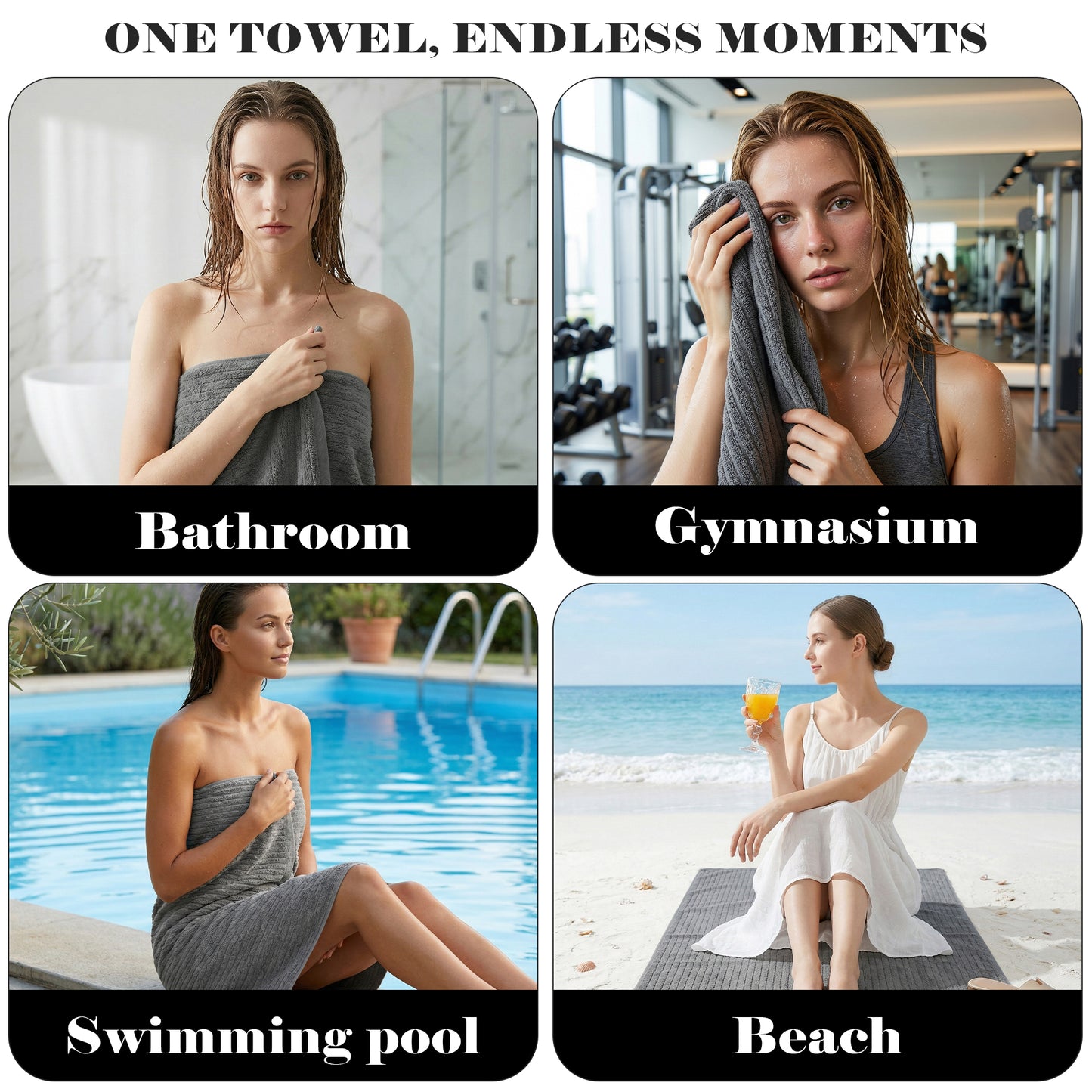 Dowellia 4 Pack Bath Towels Set, 28"x 55" Large Bath Sheets, Highly Absorbent & Quick Dry, Soft Microfiber Towels for Bathroom Spa Hotel Gym, Dark Gray Stripe