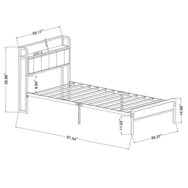 Dowellia Twin Bed Frame with Upholstered Storage Headboard and Wood Footboard, Gray
