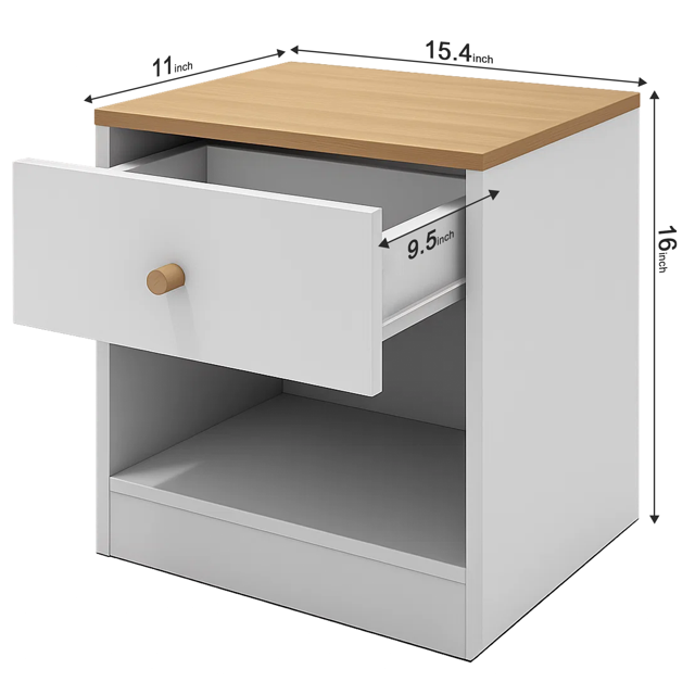 Dowellia Nightstand with Drawers for Bedroom, Small Beside Tabble Open Storage for Living Room, White