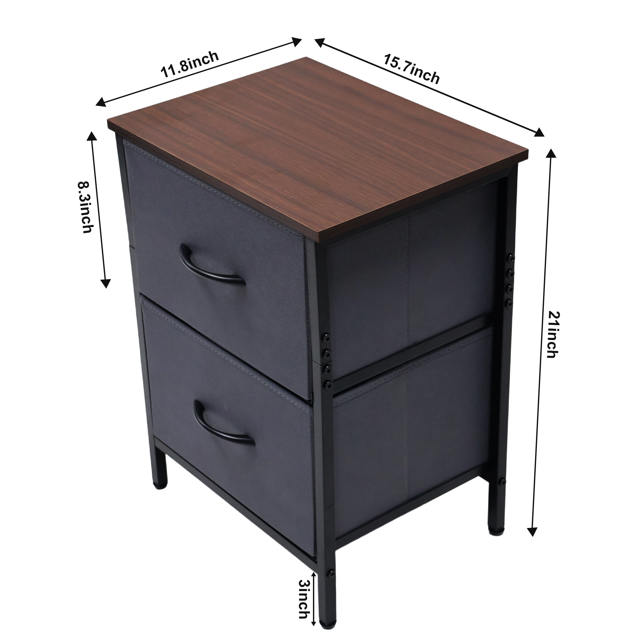 Nightstand, End Table Side Table with 2 Fabric Drawers Bedside Table for Bedroom, Closet, Dorm, Grey