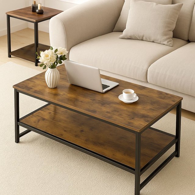 Dowellia 3-Piece Coffee Table Set for Living Room, End Table Set with Storage, Includes 1 Coffee Table and 2 End Tables, Rustic Brown