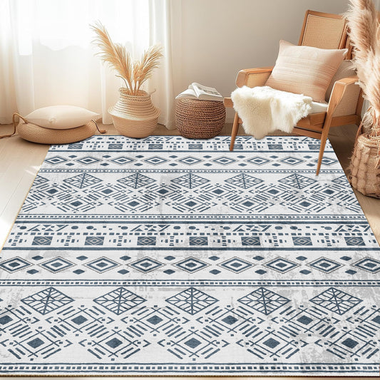 Area Rug 5x7 Black, Washable Boho Large Living Room Rugs Non-Slip, Ultra Soft Geometric Traditional Farmhouse Carpet for Dining Room Bedroom Dorm Office Home Décor
