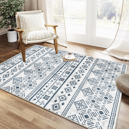 3x5 Black Boho Area Rug for Living Room, Washable Kitchen Rugs Non Slip, Ultra Soft Print Distressed Geometric Low-Pile Entry Throw Carpet for Bedroom Nursery Dorm Decor