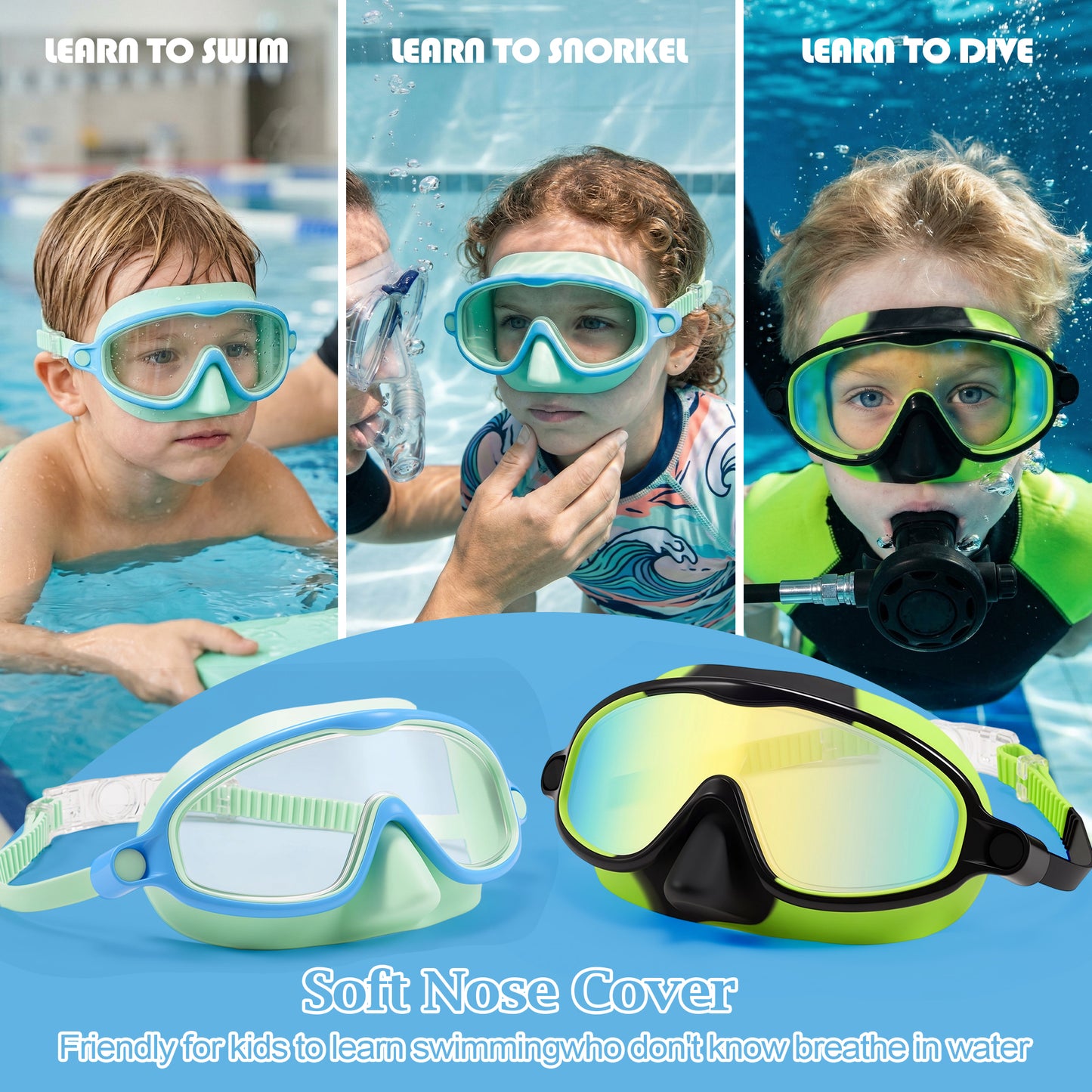 Dowellia Swim Goggles for Kids 6-14, 2 Pack Swimming Goggles Anti Fog & UV Protection Wide View No Leaking Kids Goggles for Swimming