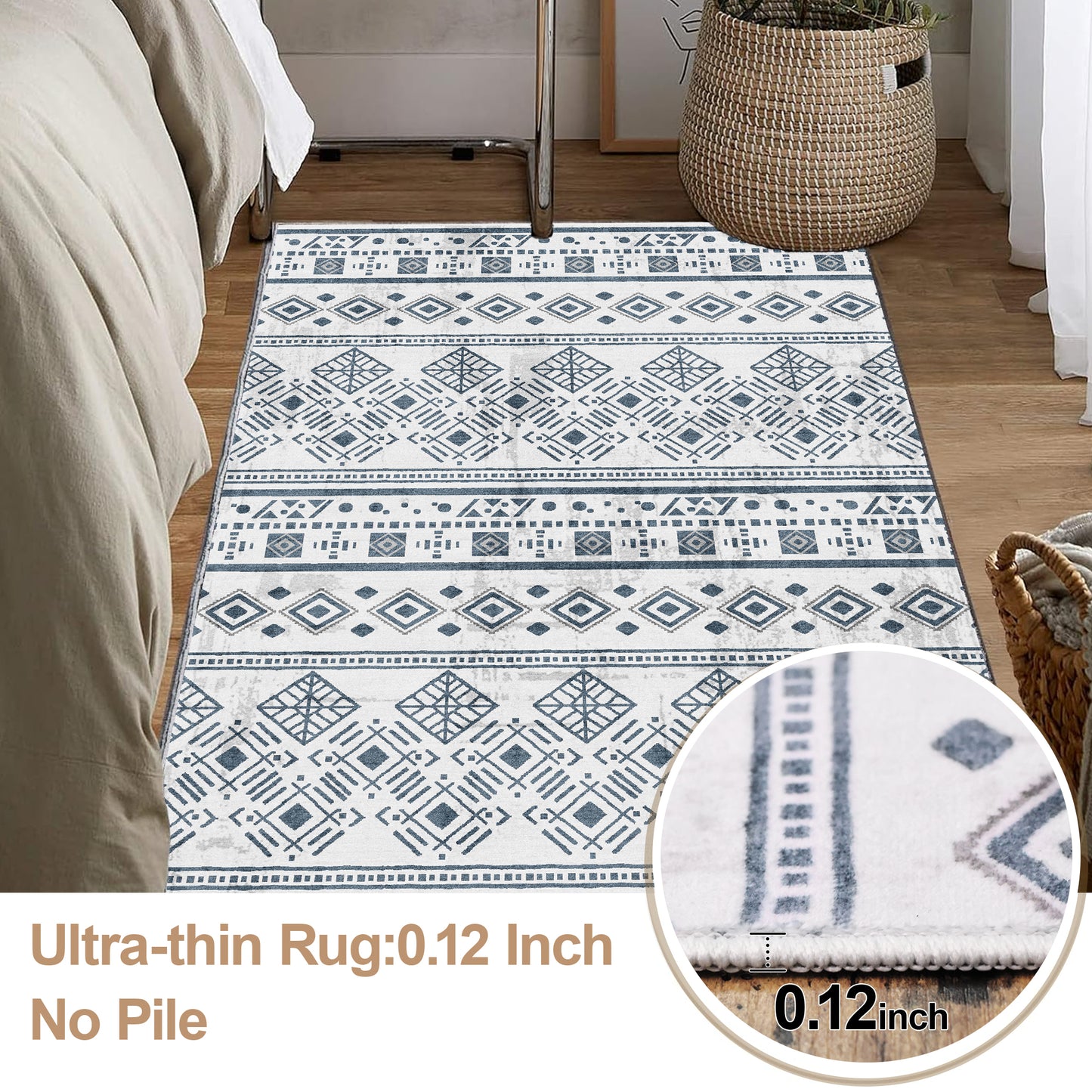 3x5 Black Boho Area Rug for Living Room, Washable Kitchen Rugs Non Slip, Ultra Soft Print Distressed Geometric Low-Pile Entry Throw Carpet for Bedroom Nursery Dorm Decor