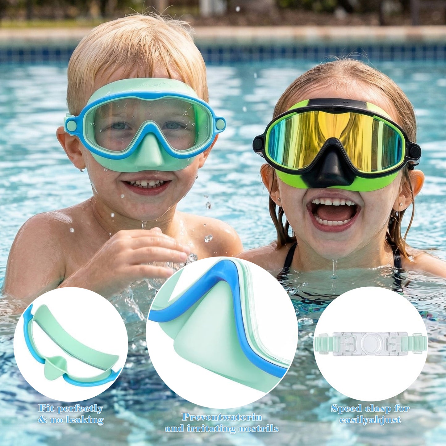 Dowellia Swim Goggles for Kids 6-14, 2 Pack Swimming Goggles Anti Fog & UV Protection Wide View No Leaking Kids Goggles for Swimming