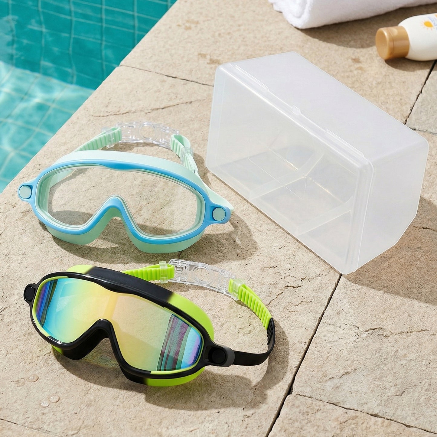 Dowellia Swim Goggles for Kids 6-14, 2 Pack Swimming Goggles Anti Fog & UV Protection Wide View No Leaking Kids Goggles for Swimming