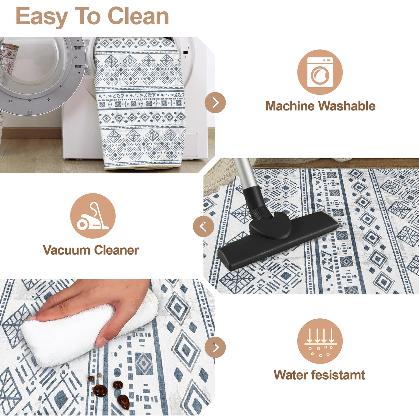 3x5 Black Boho Area Rug for Living Room, Washable Kitchen Rugs Non Slip, Ultra Soft Print Distressed Geometric Low-Pile Entry Throw Carpet for Bedroom Nursery Dorm Decor