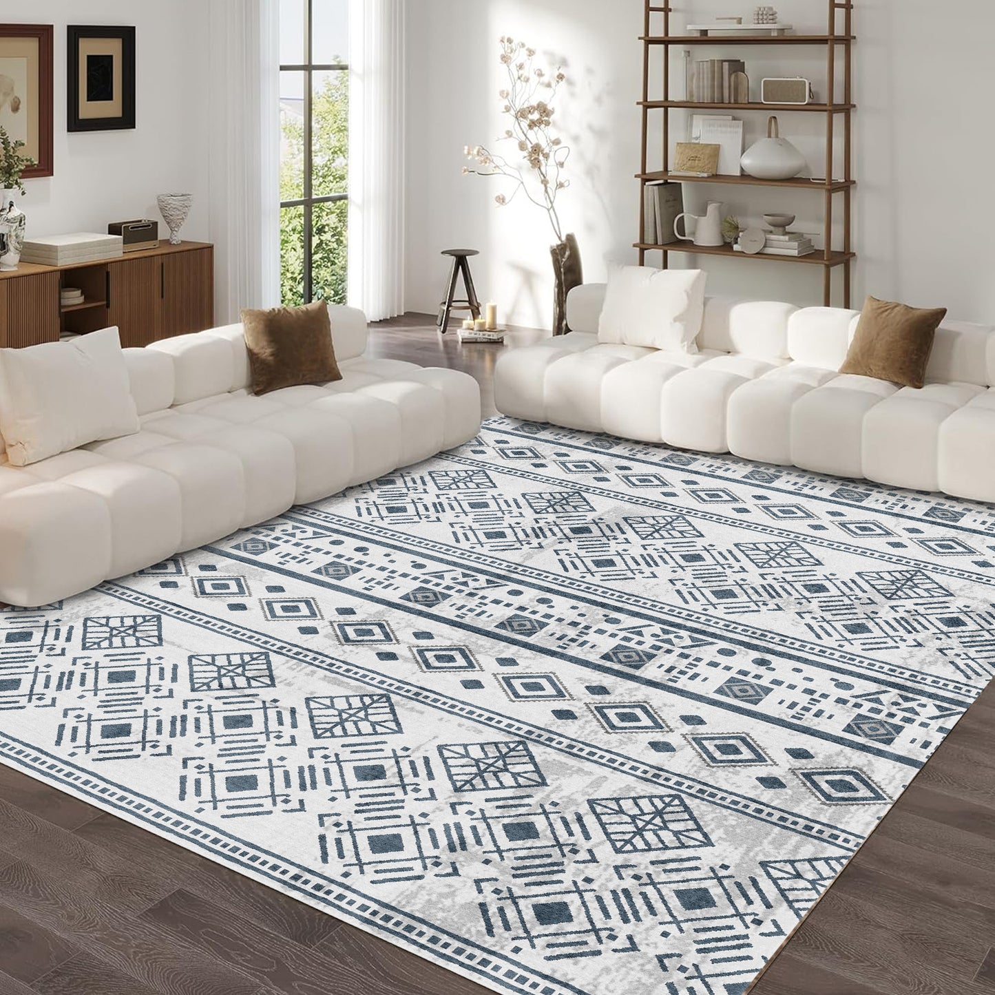 8x10 Rugs for Living Room Black, Washable Boho Area Rug Non-Slip, Ultra Soft Geometric Tribal Traditional Farmhouse Carpet for Dining Room Bedroom Dorm Office Home Decor