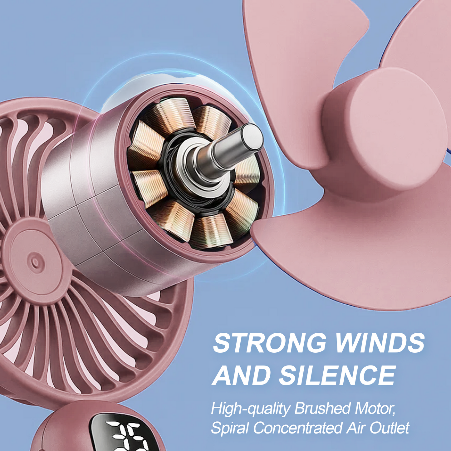 Portable Handheld Fan, Portable Fan with Base, LED Display, 5-Speed Wind, Foldable Fan, Rechargeable 3 in 1 Handheld/Neck/Desk Fan for Outdoor Indoor, Pink