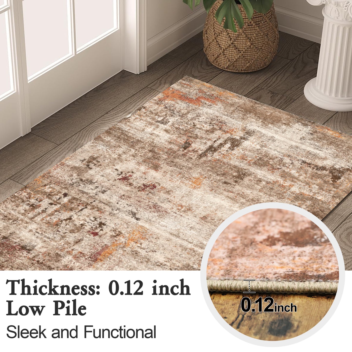 Area Rugs for Living Room 2'x 3' Machine Washable Vintage Print Large Throw Non Slip Bedroom Rugs, Brick Red