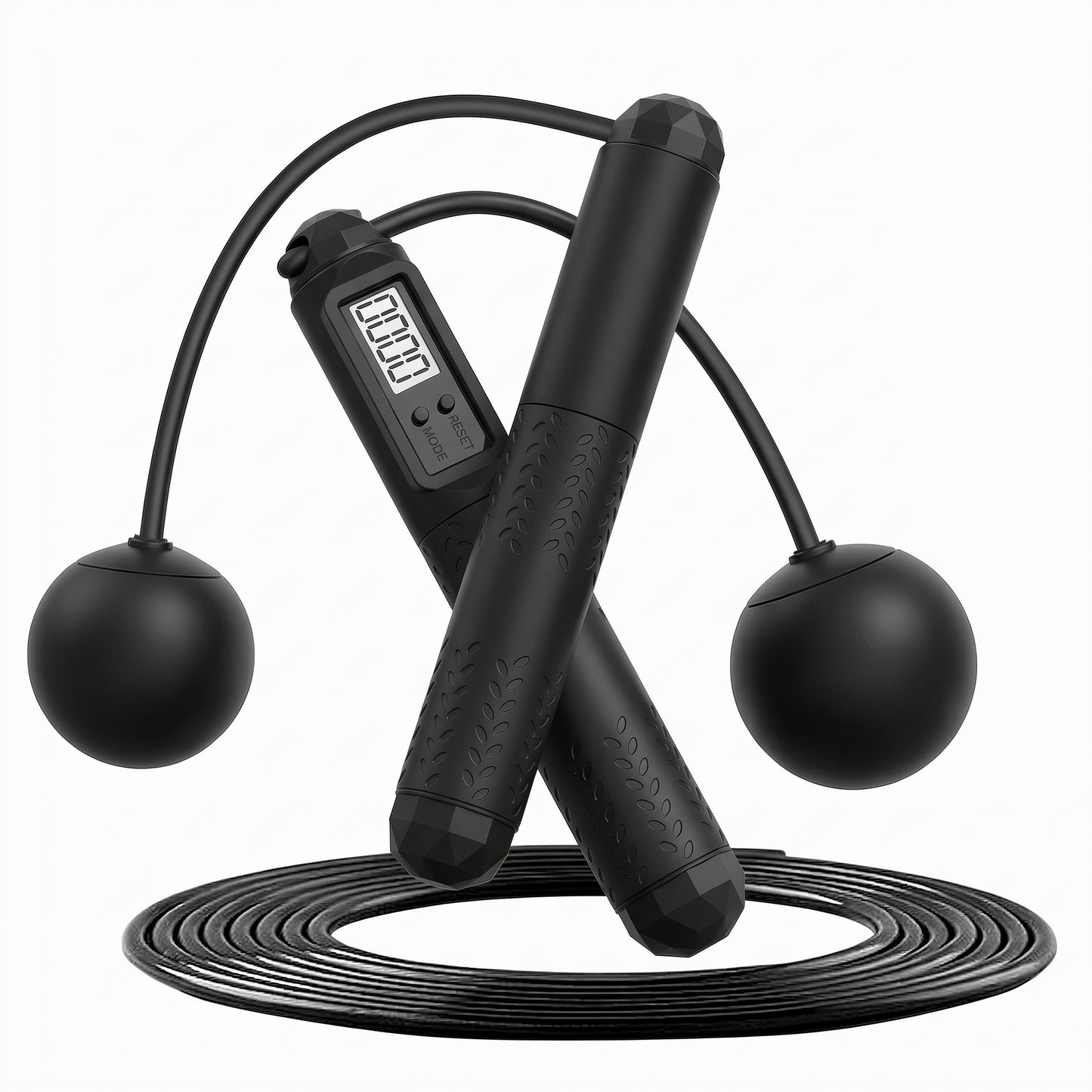Dowellia Jump Rope with Counter, 2-in-1 Corded & Cordless Skipping Rope with LCD Display, 4 Modes and Adjustable Length, Weighted Jump Rope for Kids Women Men, Black