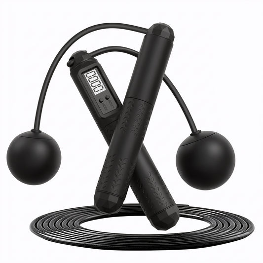 Dowellia Jump Rope with Counter, 2-in-1 Corded & Cordless Skipping Rope with LCD Display, 4 Modes and Adjustable Length, Weighted Jump Rope for Kids Women Men, Black