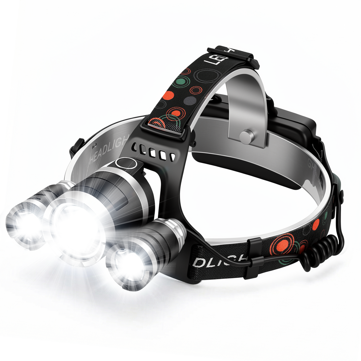 Dowellia LED Headlamp Rechargeable, Head Lamp with 3 Lights 4 Modes, IPX6 Waterproof, 90° Adjustable Headlight for Outdoor, Camping, Hiking, Fishing