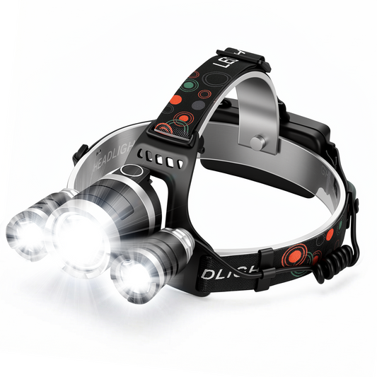 Dowellia LED Headlamp Rechargeable, Head Lamp with 3 Lights 4 Modes, IPX6 Waterproof, 90° Adjustable Headlight for Outdoor, Camping, Hiking, Fishing