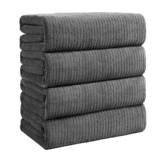 Dowellia 4 Pack Bath Towels Set, 28"x 55" Large Bath Sheets, Highly Absorbent & Quick Dry, Soft Microfiber Towels for Bathroom Spa Hotel Gym, Dark Gray Stripe