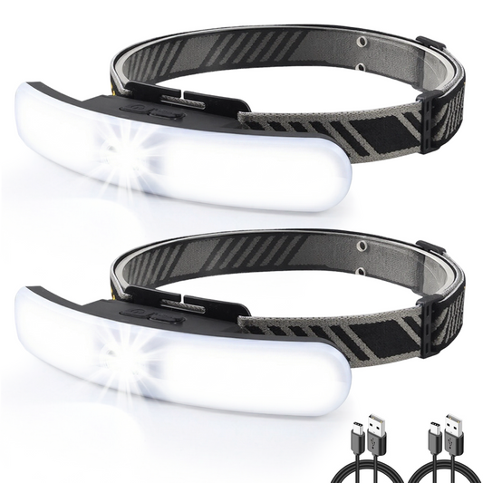 Dowellia LED Headlamp Rechargeable, 230° Wide Beam Head Lamp with 1 Spotlights, 6 Modes, 90° Adjustable & Waterproof Headlight for Camping Hiking Running Fishing Repairing (2Pack)