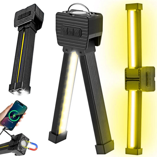 Dowellia Gym Lamp, Portable Gym Lighting for Posing, Magnetic Work Light Rechargeable, 180° Rotate Foldable Camping Lamp with Hang Hook, USB Power Bank LED Handheld Flashlight-Black