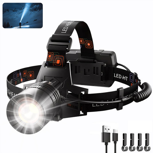 Dowellia LED Headlamp Rechargeable, 1000 Lumen Head Lamp with 3 Modes, IPX6 Waterproof, Zoomable & 90° Adjustable Headlight for Outdoor, Camping, Hiking, Hardhat, 1 Pack