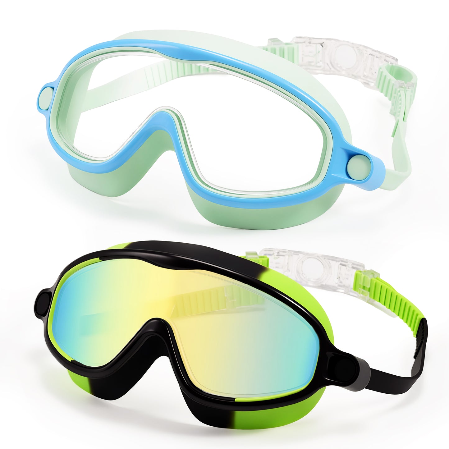 Dowellia Swim Goggles for Kids 6-14, 2 Pack Swimming Goggles Anti Fog & UV Protection Wide View No Leaking Kids Goggles for Swimming