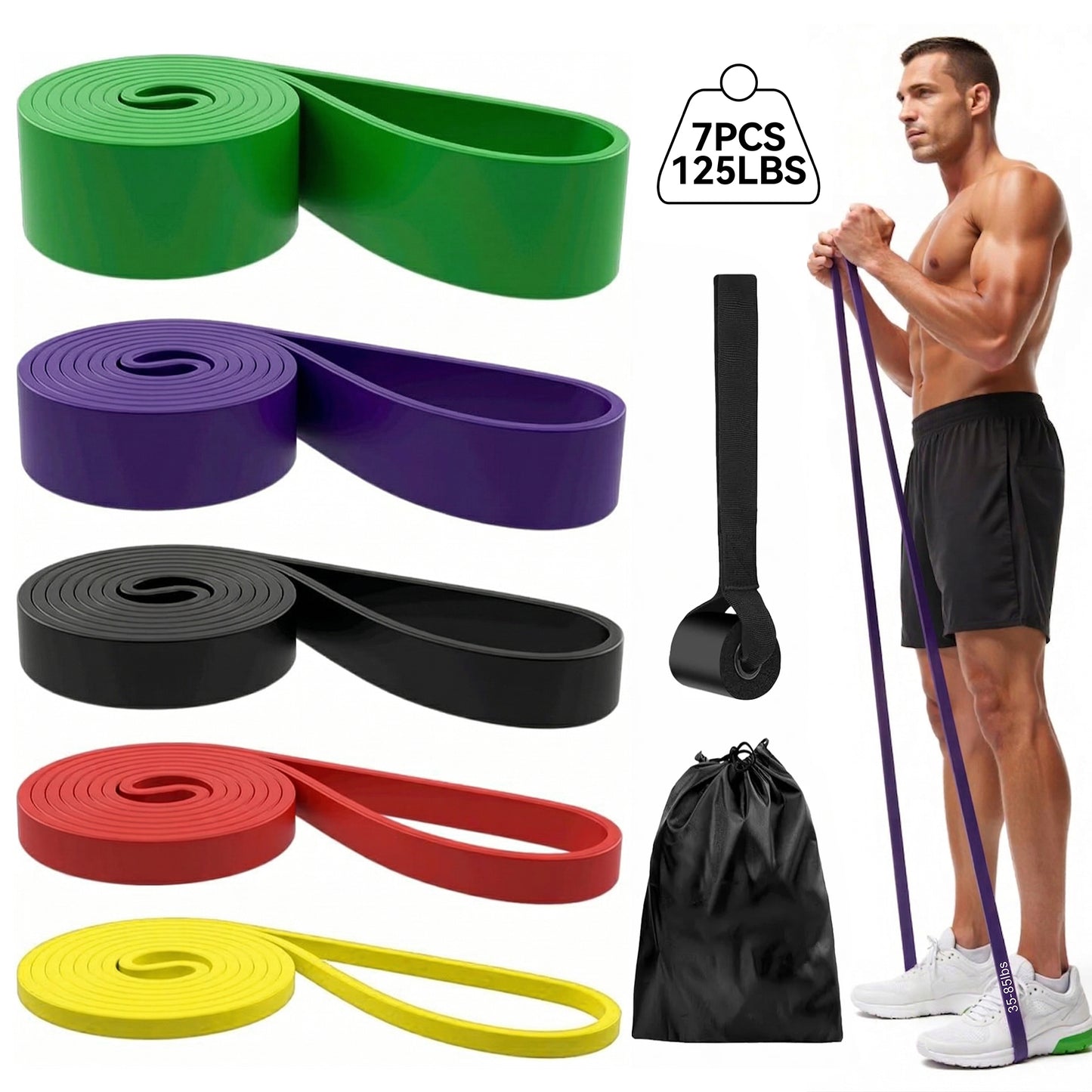 Dowellia 6PCS Resistance Bands Set for Exercise Fitness, Pull-up Assistance Bands Set , Elastic Workout Bands for Ankle, Leg, Stretching, Yoga and Home Fitness with Carry Bag