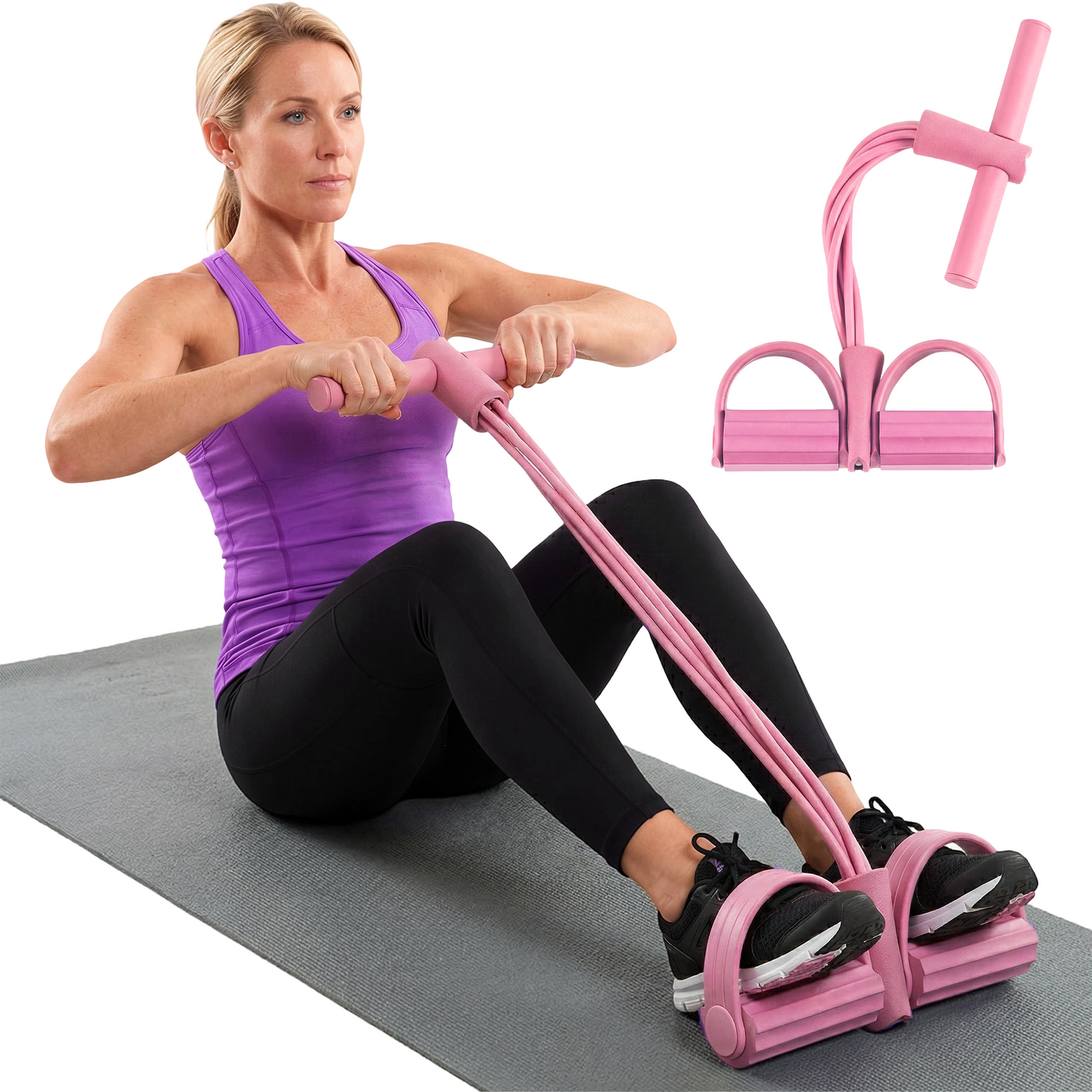 Dowellia Pedal Resistance Bands with Handles, Upgrade 6-Tubes Fitness Stretching Bands for Exercise Abdomen, Waist, Arm, Leg, Multifunction Workout Equipment for Home Gym Equipment, Pink