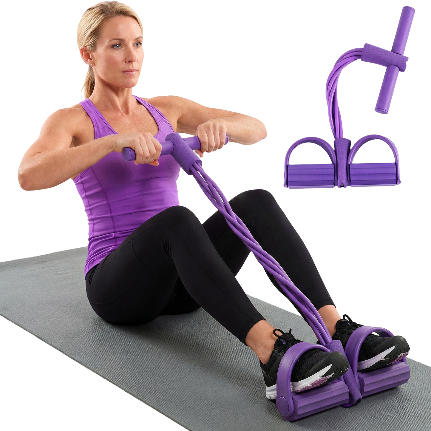 Dowellia Pedal Resistance Bands with Handles, Upgrade 6-Tubes Fitness Stretching Bands for Exercise Abdomen, Waist, Arm, Leg, Multifunction Workout Equipment for Home Gym Equipment, Purple
