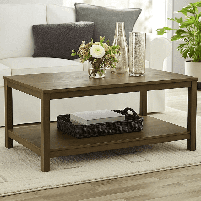 Dowellia Farmhouse Rectangle Coffee Table, Rustic Weathered Oak