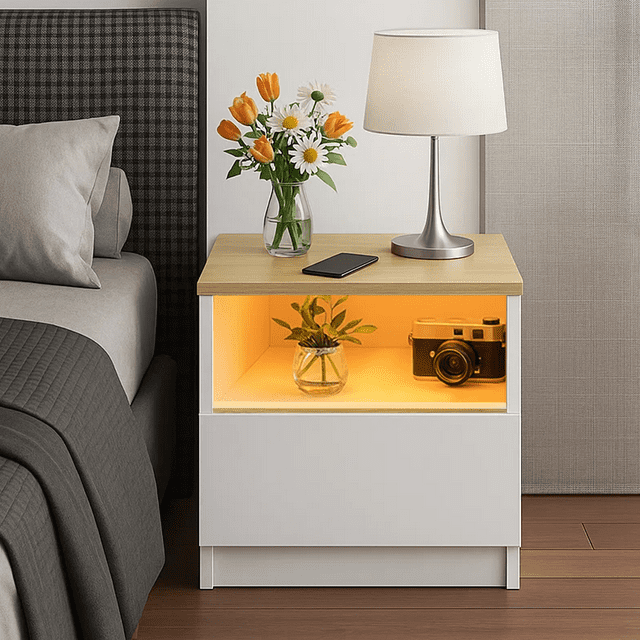 2 Tier Nightstand with Drawer, End Table Sofa Side Table for Bedroom Living Room, White