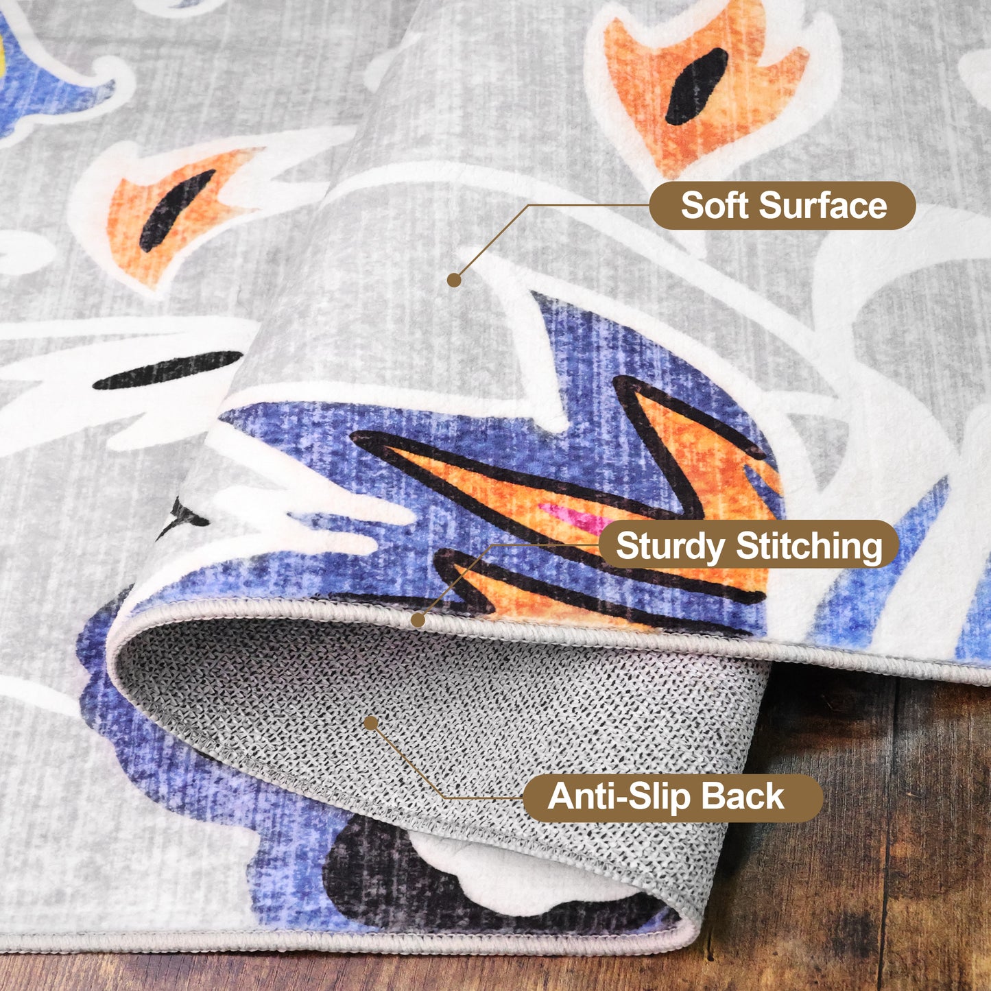 Floral Area Rug 3x5 Bedroom Rug Non Slip Washable Living Room Rug Soft Low Pile Flowers Carpet for Entryway,Blue