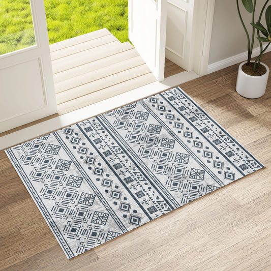Rugs for Entryway, 2x3 Black Washable Small Area Rug, Non-Slip Ultra Soft Vintage Geometric Low-Pile Indoor Door Mat Floor Carpet for Indoor, Entrance, Kitchen