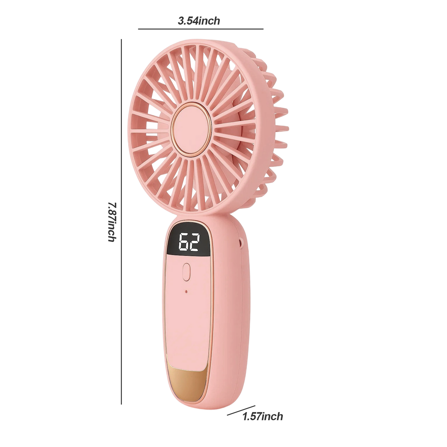 Portable Handheld Fan, Portable Fan with Base, LED Display, 5-Speed Wind, Foldable Fan, Rechargeable 3 in 1 Handheld/Neck/Desk Fan for Outdoor Indoor, Pink