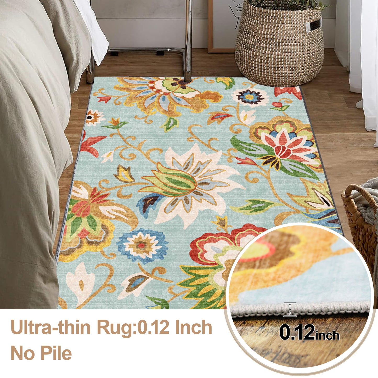 Floral Area Rug 3x5 Bedroom Rug Non Slip Washable Living Room Rug Soft Low Pile Flowers Carpet for Entryway,Red