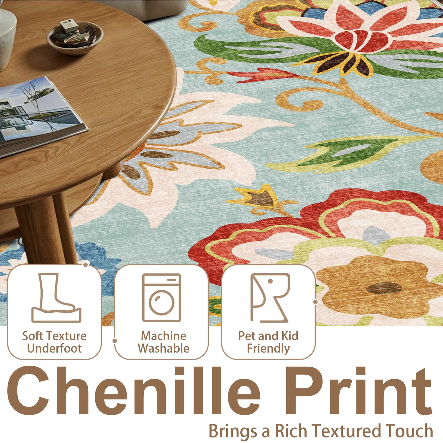 Floral Area Rug 5x7 Living Room Rug Non Slip Washable Bedroom Rug Soft Low Pile Flowers Floor Carpet for Living Dining Room,Red
