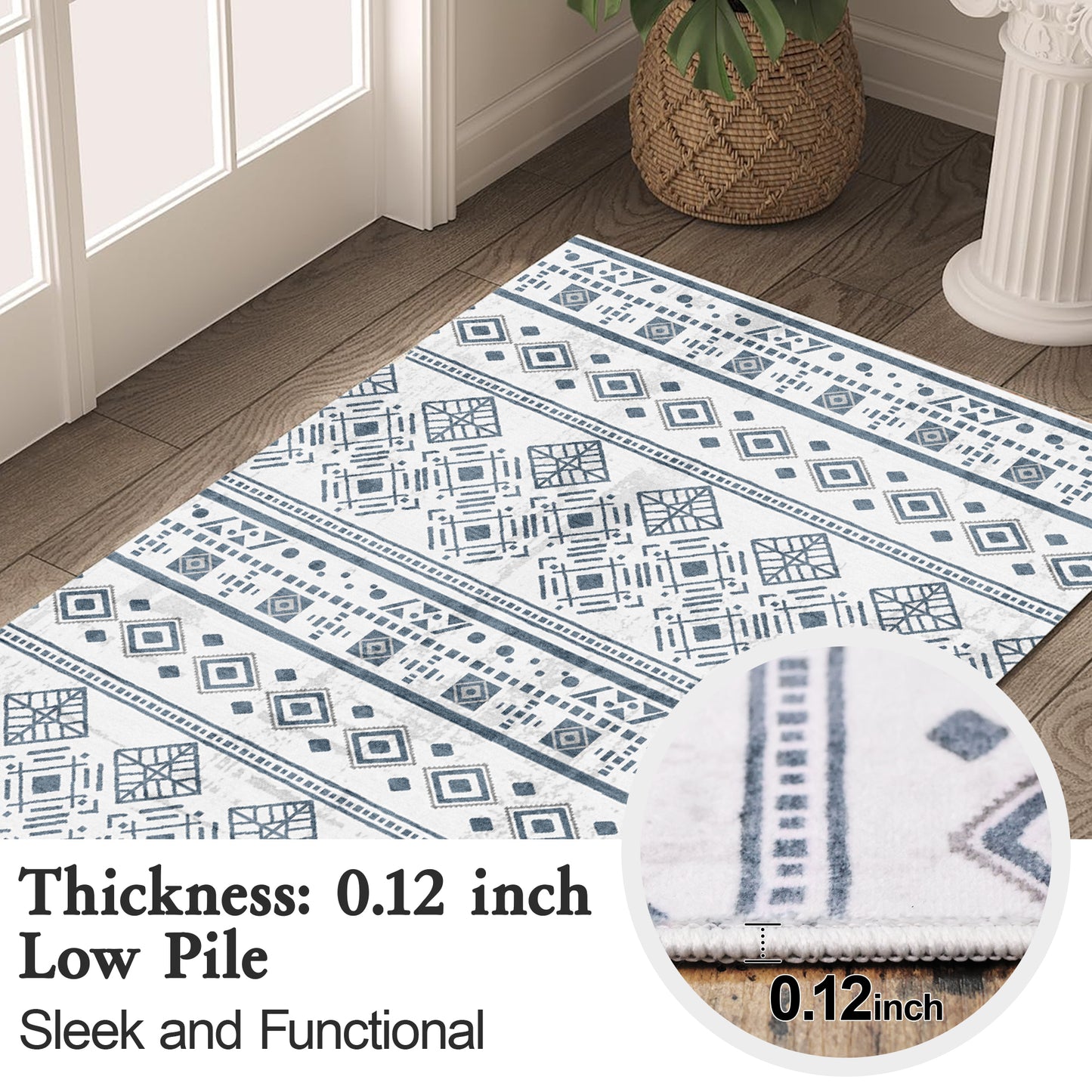 Rugs for Entryway, 2x3 Black Washable Small Area Rug, Non-Slip Ultra Soft Vintage Geometric Low-Pile Indoor Door Mat Floor Carpet for Indoor, Entrance, Kitchen