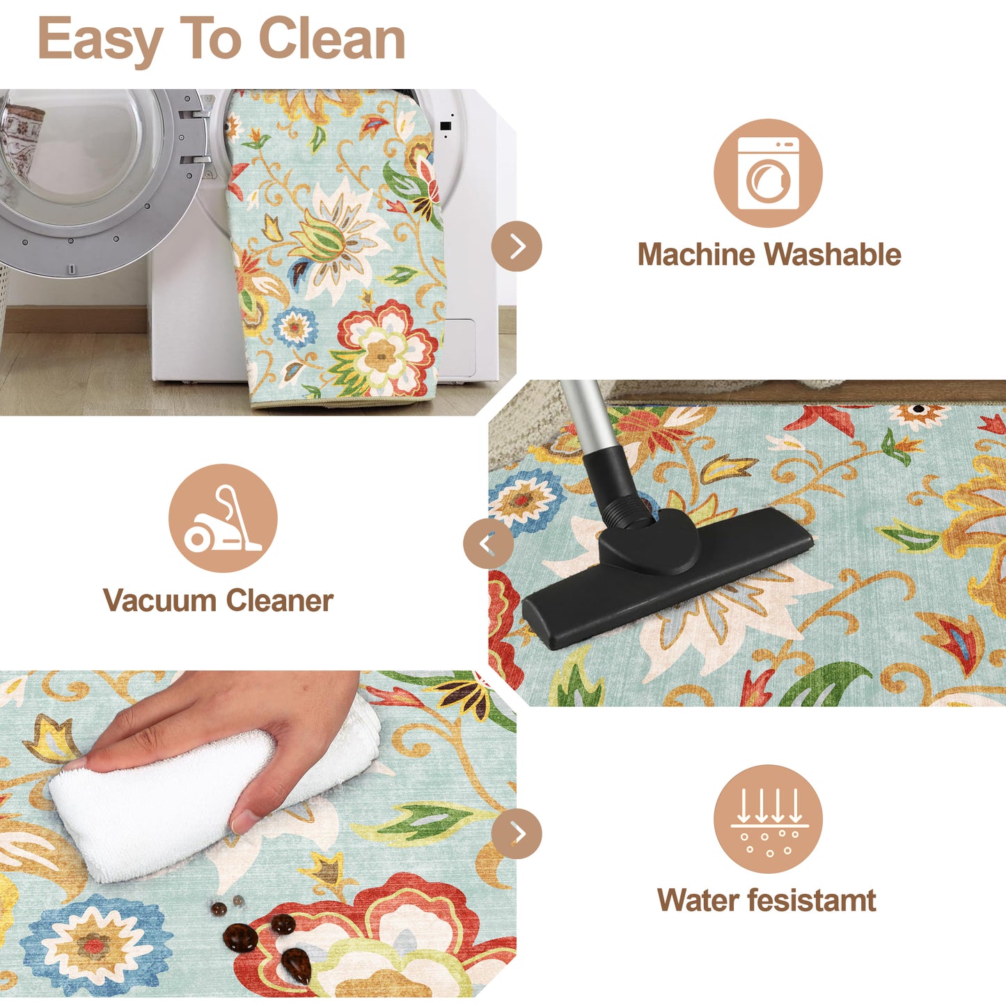 Floral Area Rug 3x5 Bedroom Rug Non Slip Washable Living Room Rug Soft Low Pile Flowers Carpet for Entryway,Red