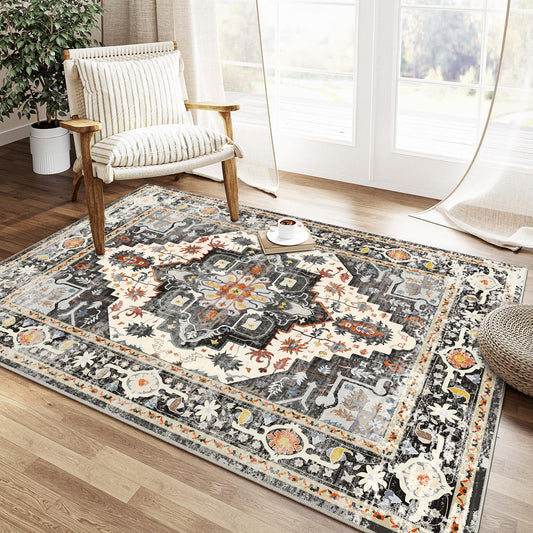 3x5 Rug Ultra Soft Washable Rug, Non Slip Area Rug Indoor Entrance, Stain Resistant Rugs for Living Room Bedroom, Vintage Home Decor Area Rugs, Black
