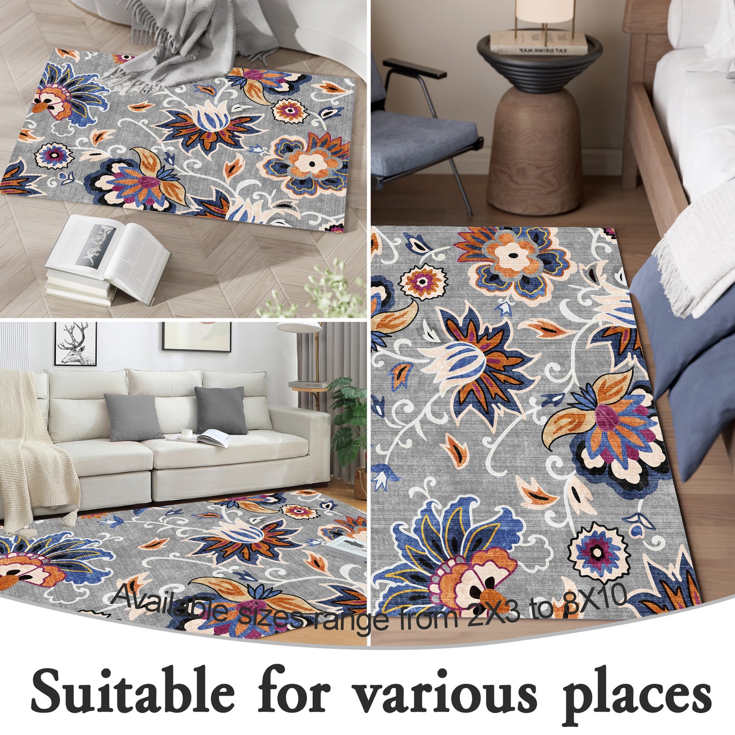 Floral Door Mat Indoor Entrance, Farmhouse Area Rug 2x3 Entryway Rug Non-Slip Washable Front Door Mat Soft Low Pile Throw Rug for Entryway,Blue