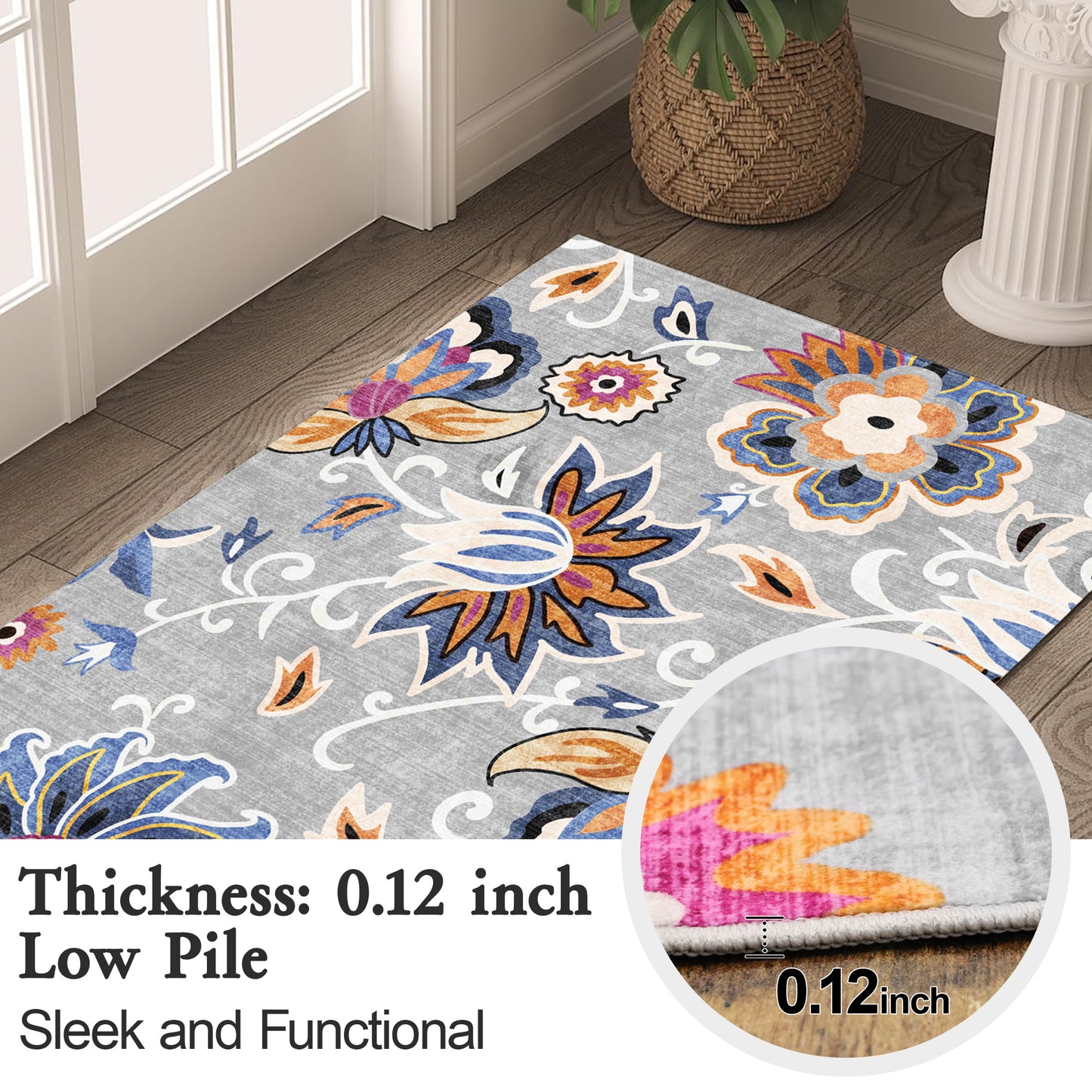 Floral Door Mat Indoor Entrance, Farmhouse Area Rug 2x3 Entryway Rug Non-Slip Washable Front Door Mat Soft Low Pile Throw Rug for Entryway,Blue