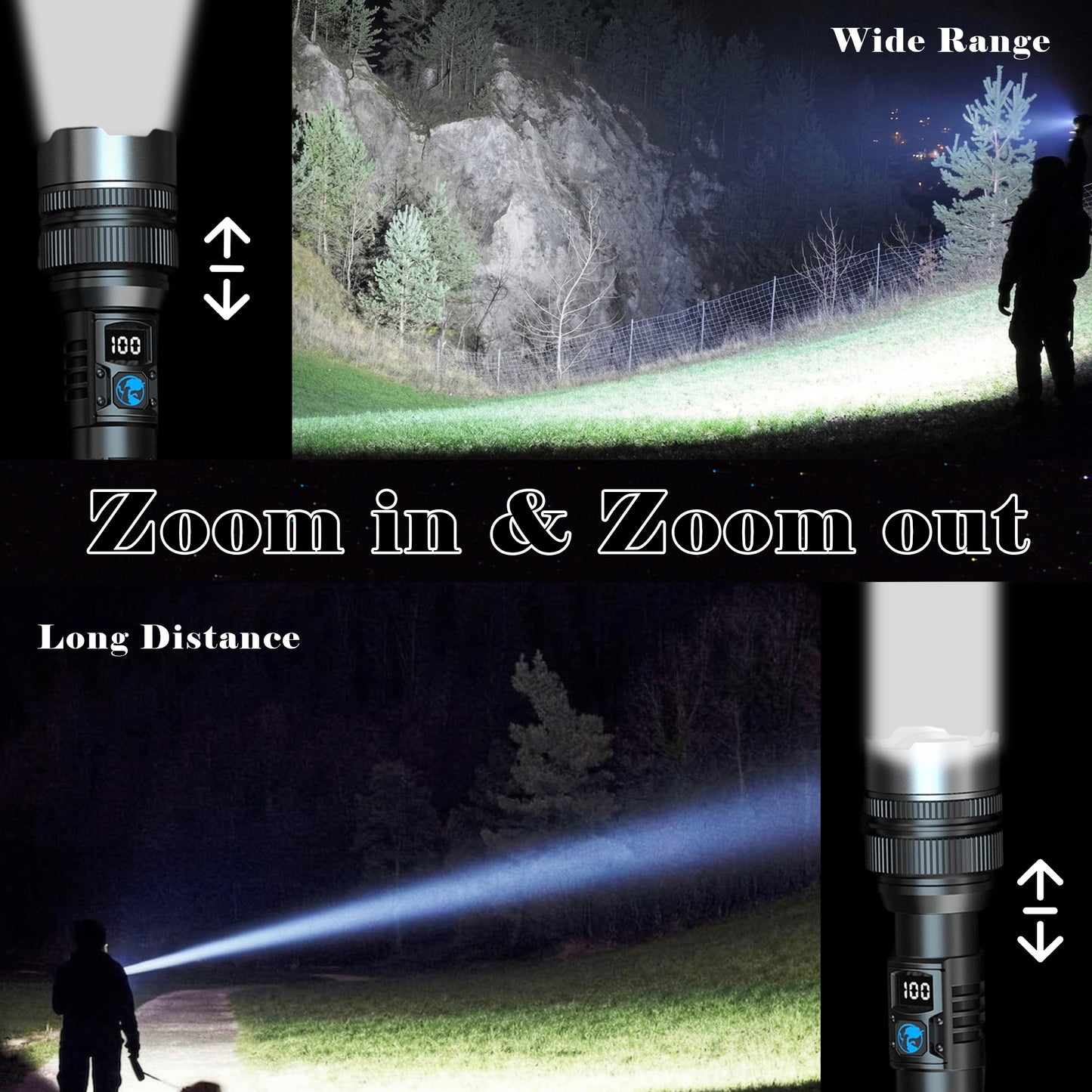 Dowellia Rechargeable Flashlight High Lumens Portable Flash Light with LCD Digital Display, 3 Modes, Waterproof Zoomable Torch for Hiking Camping Emergency Home and Outdoor Use