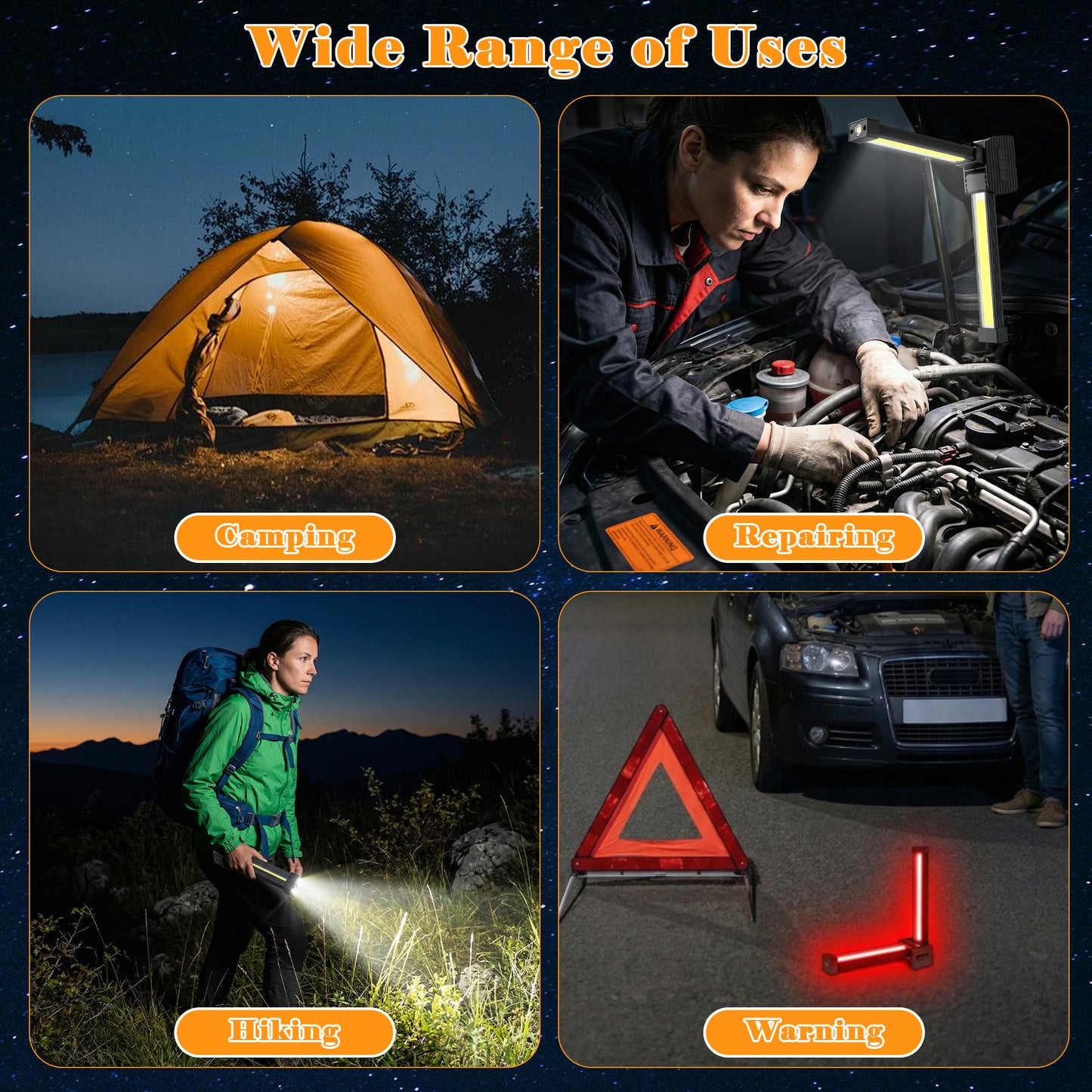 Dowellia Gym Lamp, Portable Gym Lighting for Posing, Magnetic Work Light Rechargeable, 180° Rotate Foldable Camping Lamp with Hang Hook, USB Power Bank LED Handheld Flashlight-Black