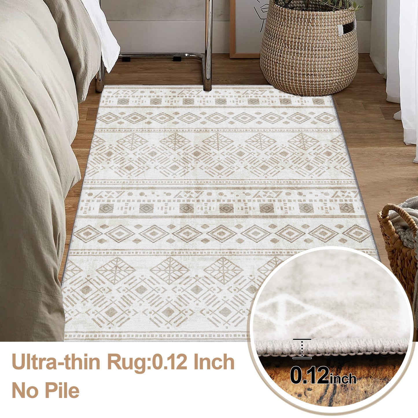 3x5 Khaki Boho Area Rug for Living Room, Washable Kitchen Rugs Non Slip, Ultra Soft Print Distressed Geometric Low-Pile Entry Throw Carpet for Bedroom Nursery Dorm Decor