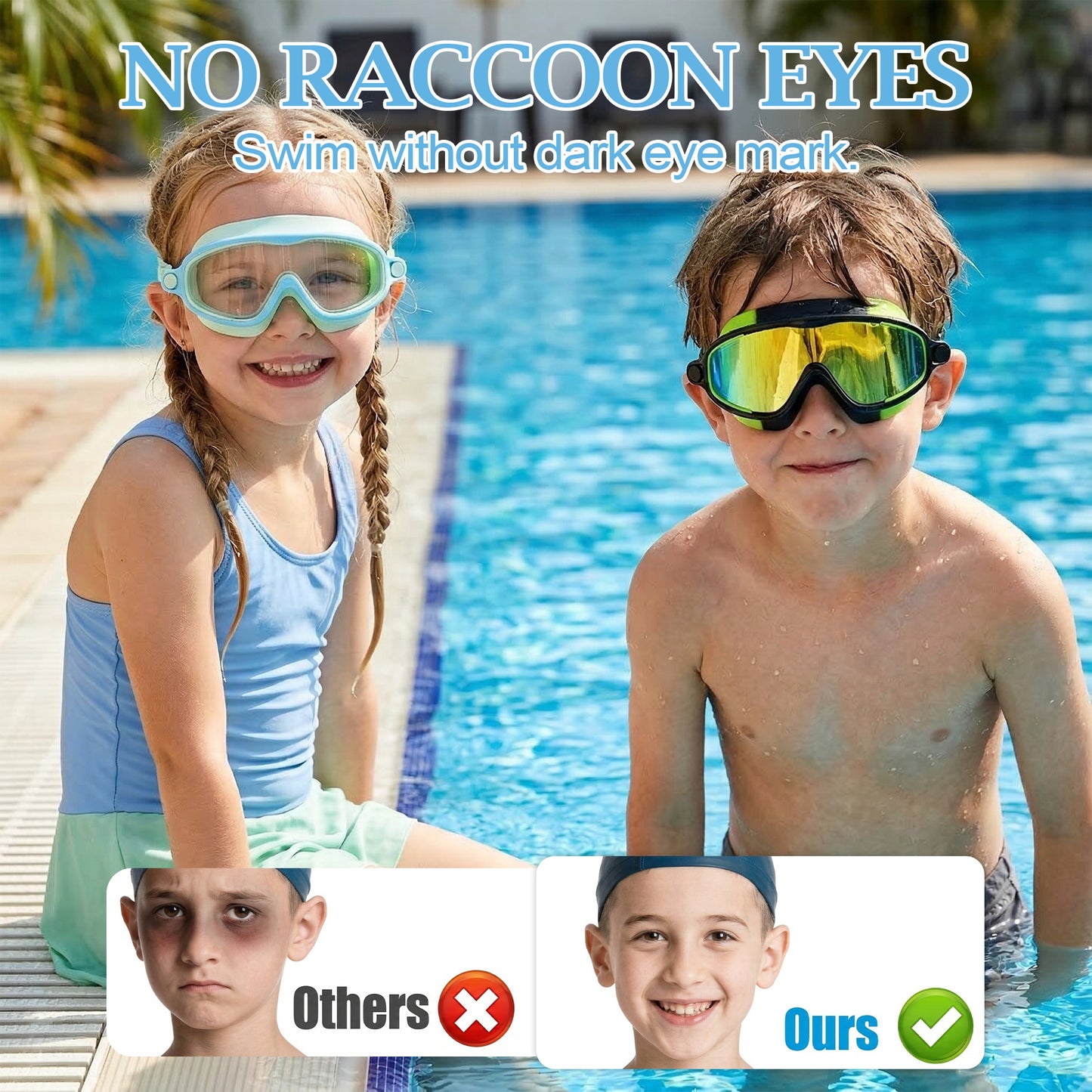 Dowellia Swim Goggles for Kids 6-14, 2 Pack Swimming Goggles Anti Fog & UV Protection Wide View No Leaking Kids Goggles for Swimming