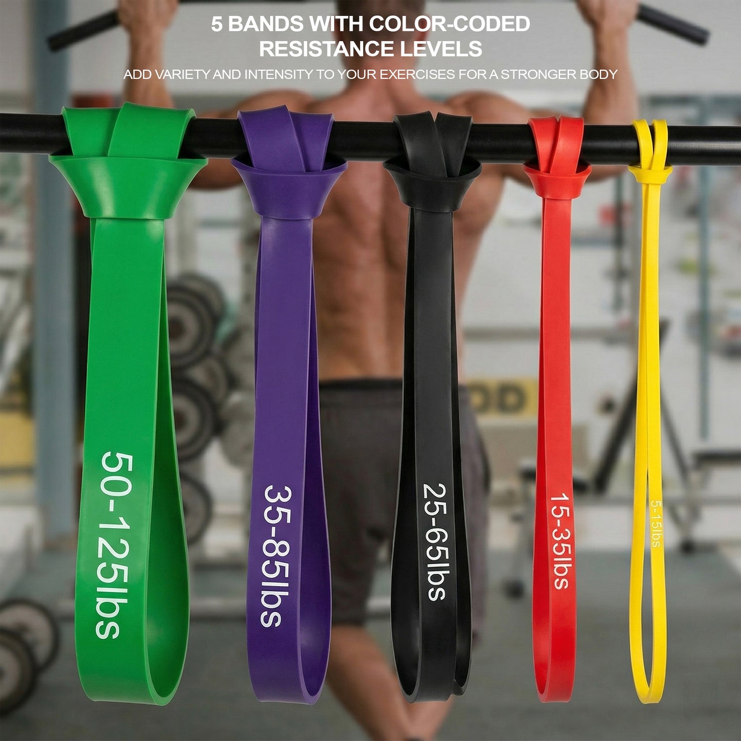 Dowellia 6PCS Resistance Bands Set for Exercise Fitness, Pull-up Assistance Bands Set , Elastic Workout Bands for Ankle, Leg, Stretching, Yoga and Home Fitness with Carry Bag